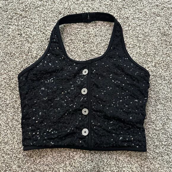 Weissman Black Sequin Crop Top - Picture 2 of 8